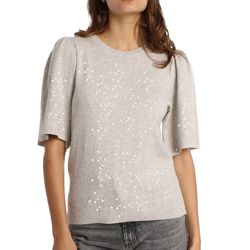 Minnie Rose sequined short sleeve flare top